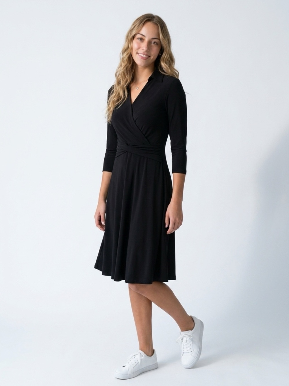 Tommy Hilfiger Dress Womens Size 12 Black Fit & Flare Knee V-Neck Twist